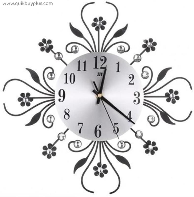 Wall Clock Flower Ornament Silent Round Clock Metal Living Room Bedroom Decoration Silent Quartz Clock Size: 35*35cm