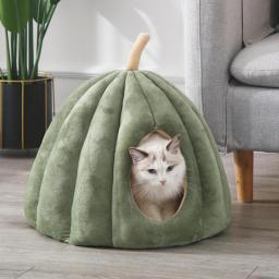 Warm Cat Cave Bed Pumpkin Hooded Dog Bed Kennel Enclosed Cats House Yurt Doghouse Kitten Beds Cat Sleeping Bag Pet Cushion Gatos