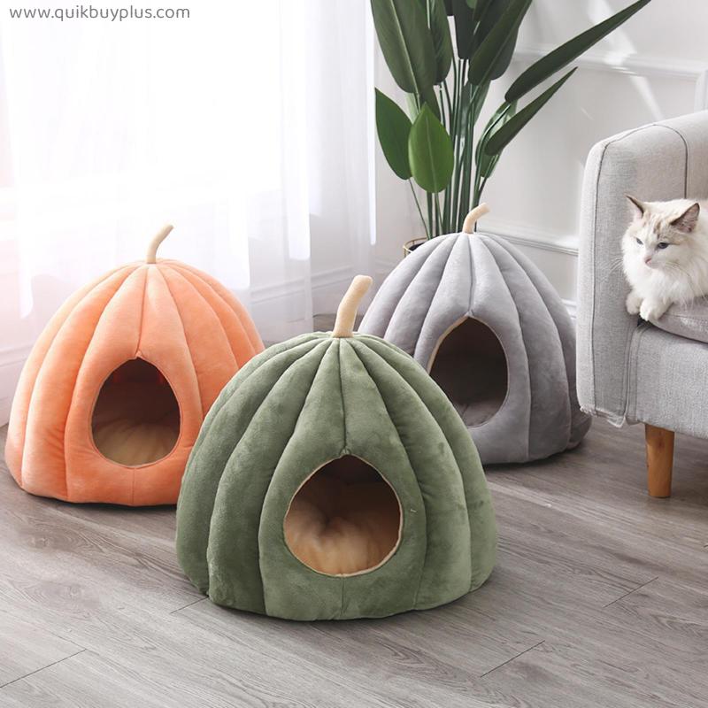 Warm Cat Cave Bed Pumpkin Hooded Dog Bed Kennel Enclosed Cats House Yurt Doghouse Kitten Beds Cat Sleeping Bag Pet Cushion