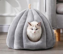 Warm Cat Cave Bed Pumpkin Hooded Dog Bed Kennel Warming Cuddler Sleeping House Cushion for Small Cats Dogs Puppy Kitten Rabbit