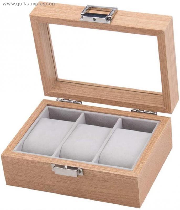Watch Box Watch Box With 3 Compartments For Watches Jewelry Storage Boxes With Glass Shelf And Removable Pillows For Wooden Wrist Watch Adult Men's Wooden Women's Gift