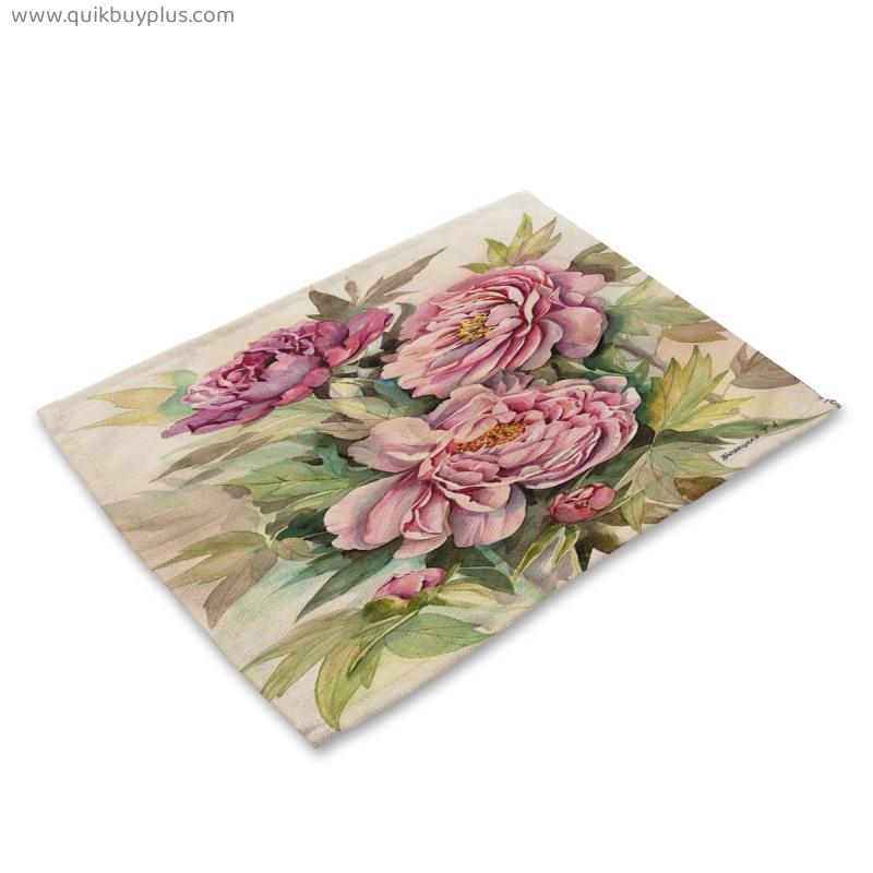 Watercolor Botanical Art Flower Arrangement Placemats Non-Slip Anti-Fouling Kitchen Table Placemats Easy to Clean