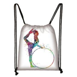Watercolor Gymnastics Art Print Backpack Women Drawstring Bags Girls Daypack Gymnast Storage Bag for Travel Shoes Holder Gift
