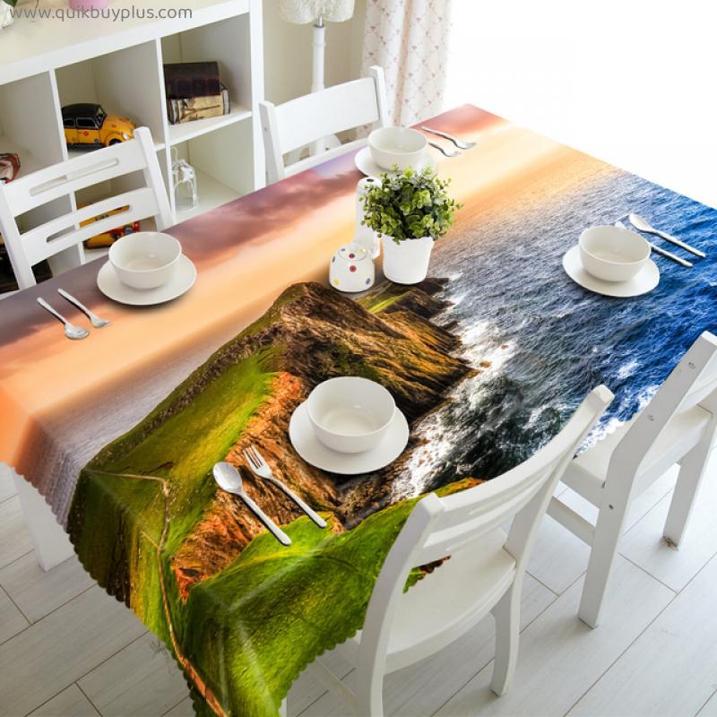 Waterfall Green Landscape Pattern Cloth Polyester Rectangular Table Cloth Kitchen Living Room Party Decoration
