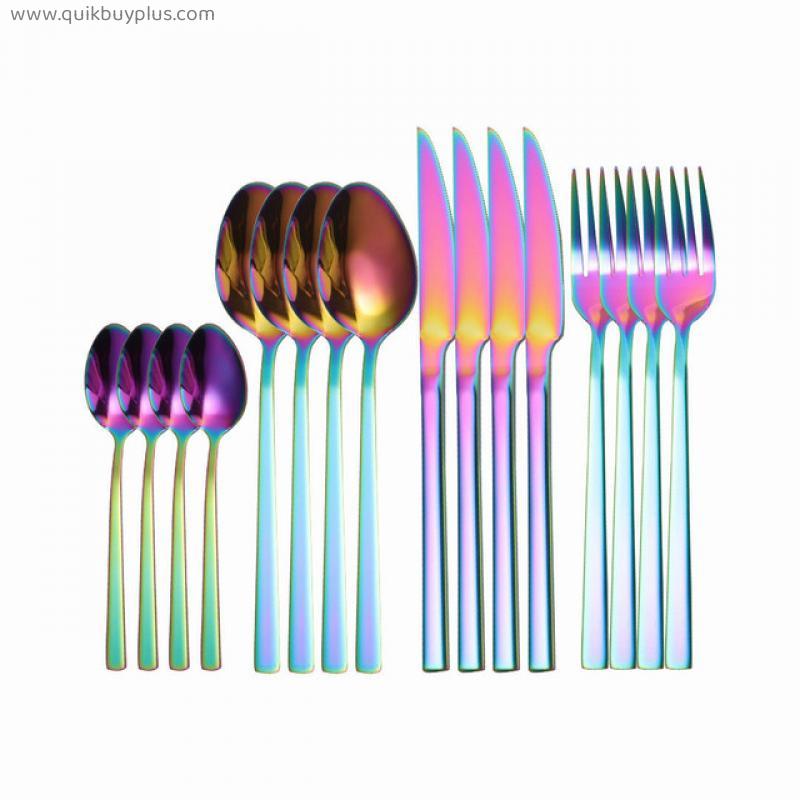 Western Cutlery Set 16 Piece Black Cutlery Kitchen Tableware Forks Spoons Knives Set Dinnerware Mirror Silverware Set Flatware