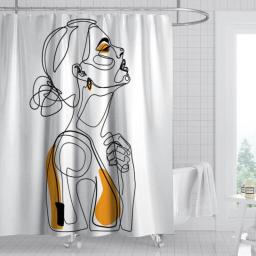 White Shower Curtain Simple Art Line Female Curtains for Kitchen Waterproof Polyester Bathroom Accessories Bath Curtain Cortina