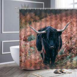 Wildlife Animal Shower Curtain Prairie Highland Cow Print Waterproof Fabric Bathroom Decor Home Hooks Polyester Bath Curtains