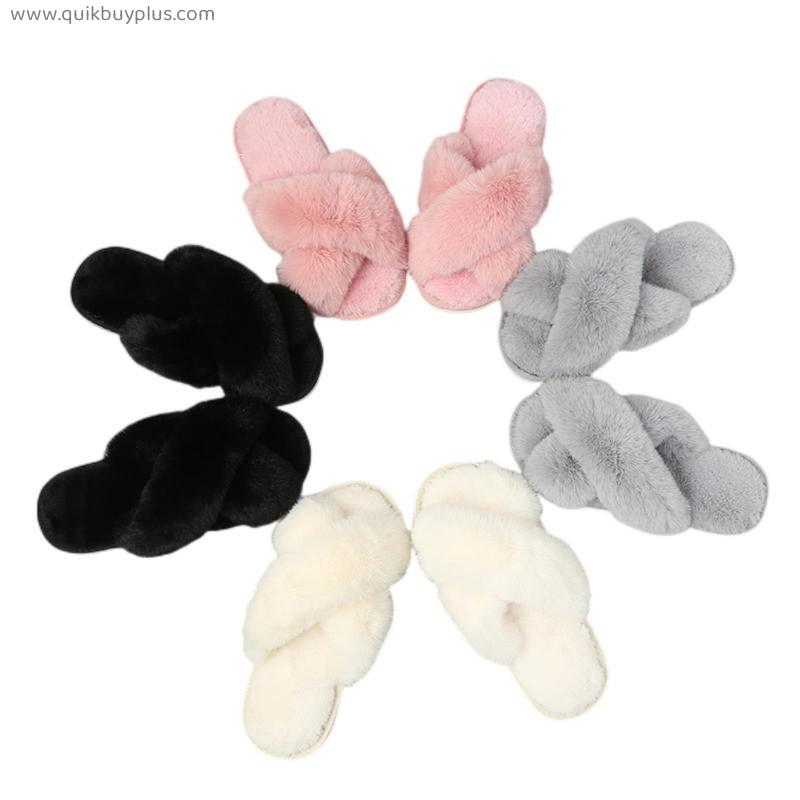 Winter Indoor Slippers Plush Cross-strap Cotton Sandalias Women Flats Sandales Female Shose