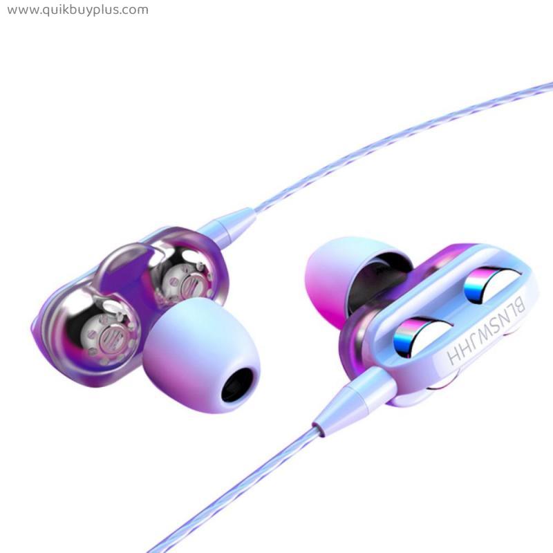 Wired Headphones High Bass Headsets Sports Earphones Dual Drive Stereo In-Ear Wired Earphone With Microphone Earbuds For Phone