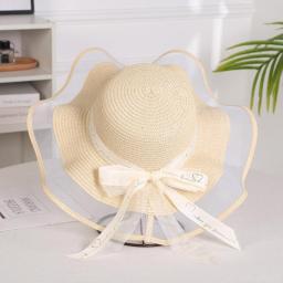 Women's 5.5" Big Bow Straw Hat Large Floppy Foldable Roll Up Beach Sun Hat Mesh Brim Elegant Straw Hat