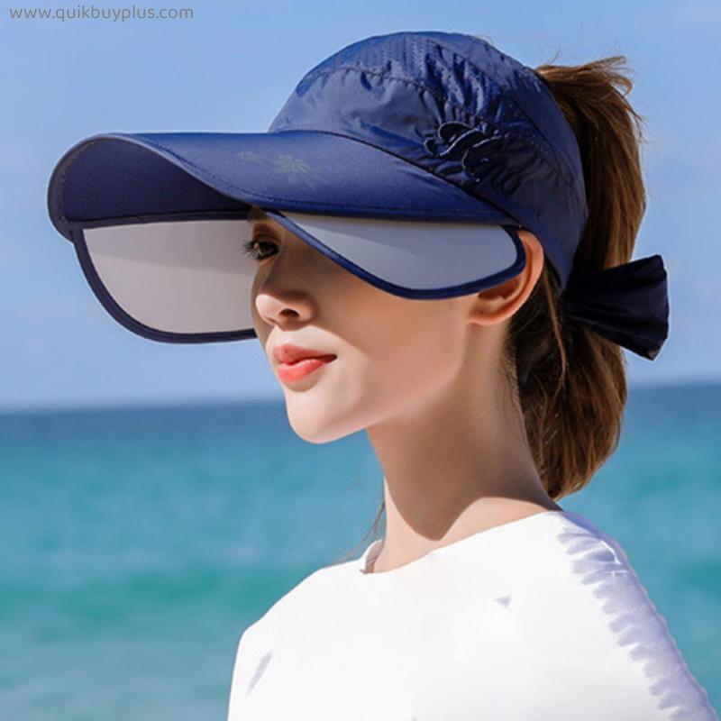 Women's Sun Hat Cycling Breathable Visor Caps Female Scalable Brim Empty Top Baseball Cap Wide Brim Cap UV Protection Beach Hats