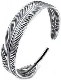Women'S 925 Sterling Silver Bracelet,925 Sterling Silver Bangle Vintage Distressed Feather Wide Ethnic Cuff Bangle Adjustable Open Couples Amulet Bracelet For Men Women Eternity Jewelry Christmas Gi