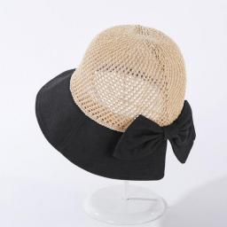 Women's Summer Hat Knitted Breathable Foldable Sun Hat with Bow Sunscreen Sunshade Beach Hat Travel