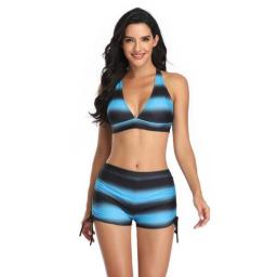 Women's Swimsuit Bikini Swimsuit 2-piece Striped Swimsuit Sports Vest With Shorts