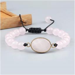 Women Bracelet Pink Crystal Natural Stone Quartz Beads Bracelets Men Oval Charms Lover Gift Jewelry (Metal Color : Drop-shape)