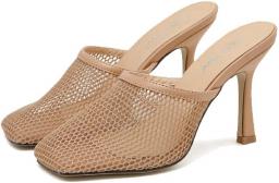 Women Breathable Square Toe High Stilettos Heel Sandal Brilliant Slip On Carnival Dress Mules Shoes