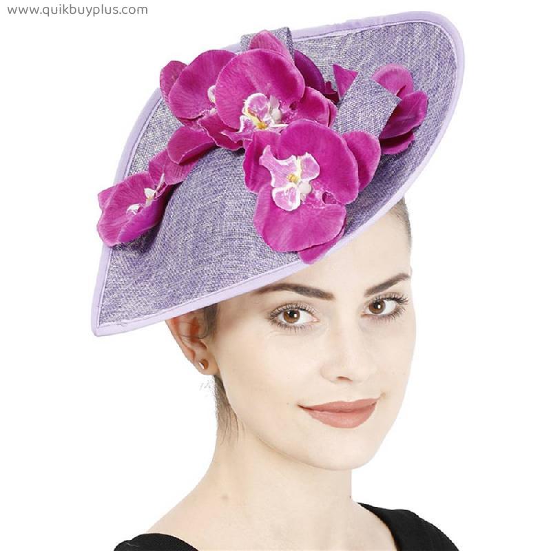 Women Bridal Wedding Hat Fascinators Headband With Flower Decor Cocktail Derby Big Headpiece Caps