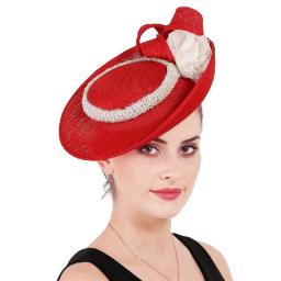 Women Bride Big Red Hats And Fascinators For Weddings Handmade Flowers Headpiece Tulle Hair Accessories