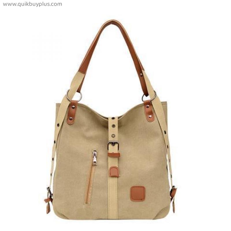 Women Canvas Tote Bag Multifunctional Handheld Shoulder Bag Large Capacity Casual Backpack