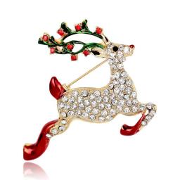 Women Christmas Series Ornaments Enamel Full Rhinestone Christmas Running Sika Deer Brooches