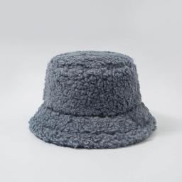 Women Hat Solid Color Fur Warm Female Cap Faux Fur Winter Bucket Hat For Women Outdoor Sunscreen Sun Hat Panama Lady Caps