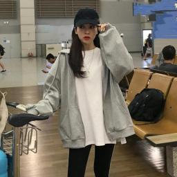 Women Hoodies Solid Color Zip Up Pocket Oversized Harajuku Sweatshirts Female Long Sleeve Hooded Streetwear Casual Top