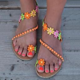 Women Sandals Bohemia Style Summer Shoes For Women Flat Sandals Beach Shoes 2019 Flowers Flip Flops Plus Size
