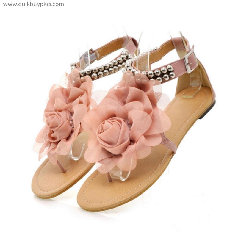 Women Sandals Bohemia Style Summer Shoes Woman Beach Comfortable Flat Sandals Flower Sandalias Flip Flops Plus Size 43
