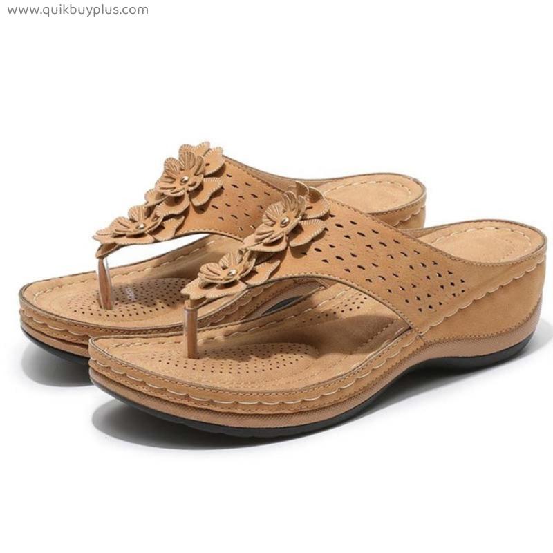 Women Sandals Soft Bottom Wedges Shoes For Summer Sandals Heels Flip Flops Flower Platform Sandalias Mujer Wedge Heel Slippers