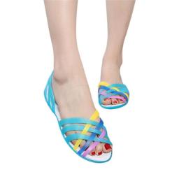 Women Sandals Summer New Candy Color Women Shoes Peep Toe Stappy Beach Valentine Rainbow Clogs Jelly Shoes Woman Flats