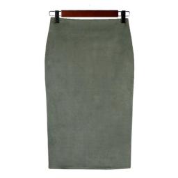Women Skirts Suede Solid Color Pencil Skirt Female Autumn Winter High Waist Bodycon Vintage Suede Split Thick Stretchy Skirts