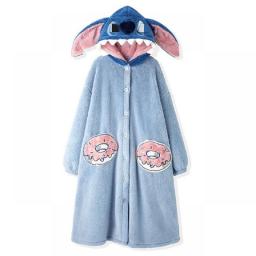 Women Sleepwear Winter Warm Pajamas Loose Long Sleeve Fleece Nightgowns Kawaii Cartoon Coral Fleece Hooded Thicken Night Dresses