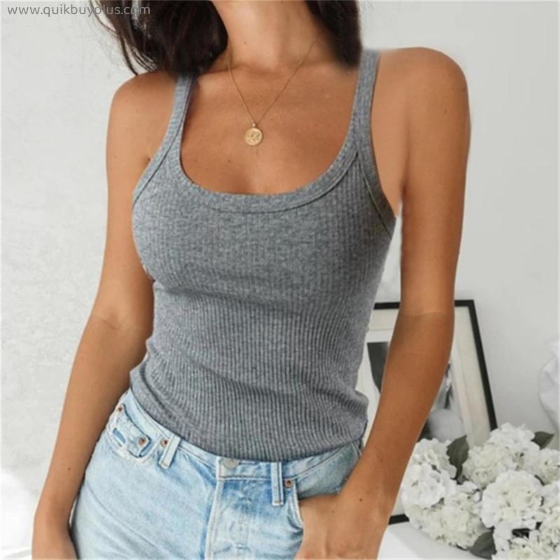 Women Sleeveless Spaghetti Vest Quality Knitted Camis U-neck Tank Tops Casual Solid Color Basic Camisole