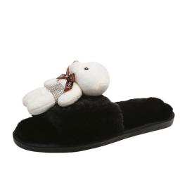 Women Slippers Fashion Doll Bear Plush Set Feet Flat Warm Casual Cotton Slippers Indoor Bedroom Non-slip Soft Winter Home Shoes