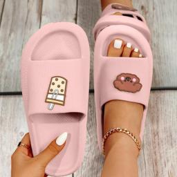 Women Slippers Platform Open Toe Summer Soft Thick Bottom Non-Slip Animal Print House Slipper Female Lovely Flats Ladies Shoes