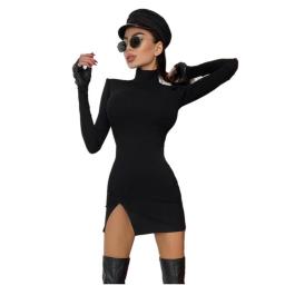 Women Spring Autumn Long Sleeve Bodycon Soild Color Black Slim Package Hip Mini Dress  Female Clothing Streetwear