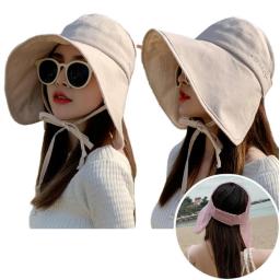 Women Summer Large Wide Brim Adjustable Visor Beach Hats Foldable Anti-UV Women Sun Hat Outdoor Travel Panama Female Cap Bonnet