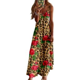 Women V-Neck Sexy Leopard Grain Print Sexy Beach Long Maxi Dress Sleeveless Vintage Holiday Vestido Clothing 6