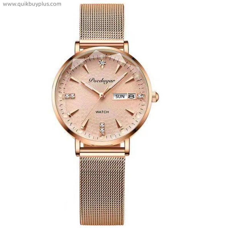 Women Watches Luxury Rose Gold Mesh Wristwatch Fashion Simple Waterproof Date Ladies Watch Bracelet Clock