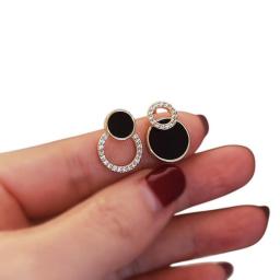 Women earrings Asymmetrical Round Hollow Round Black Stud Earrings Rhinestone Accessories For  Women
