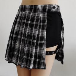 Women Skirt Harajuku Gothic Black Sexy High Waist Pleated Skirt Punk Girl Skirt With Shorts New Summer Plaid Skirt