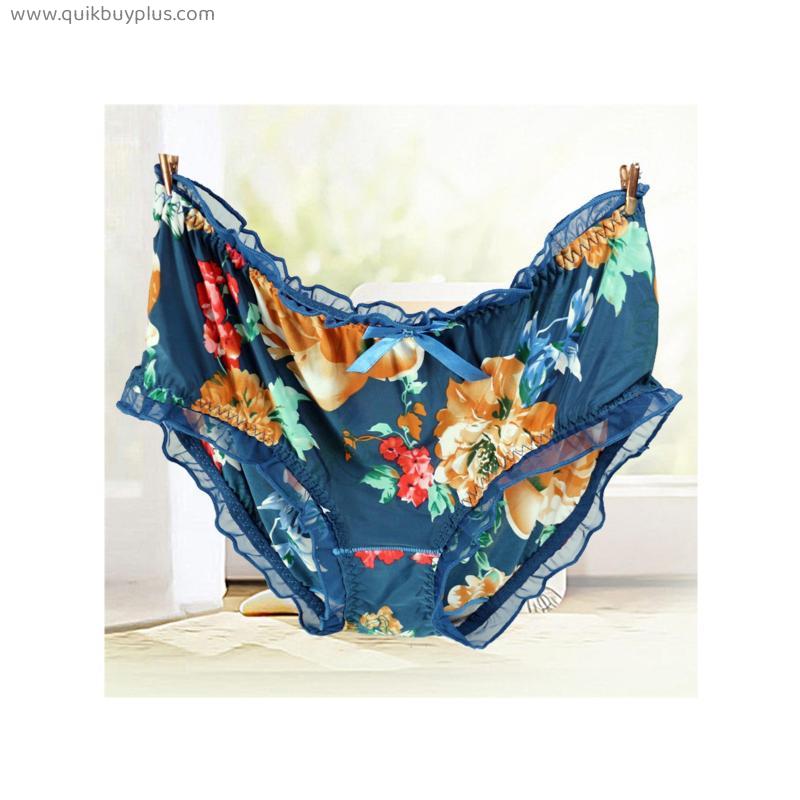 Womens Panties Large Sizes with Print Milk Silk Sexy Lace Flower Ruffle Bow Underwear Women Plus Size Panties