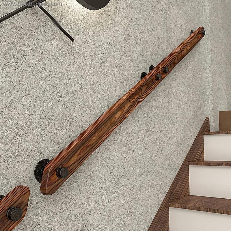 Wooden Handrail for Stairs - Non-Slip Hand Rail for Indoor Stairs, Rustic Wall Mounted Corridor Loft Villa Decking Railings with Iron Bracket, 30-600cm (Size : 400cm)