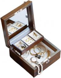 Wooden Jewelry Box - Double Jewelry Holder - With Lock Jewelry Organizer Case For Necklace, Earrings, Rings & Bracelets - Perfect For Men & Women