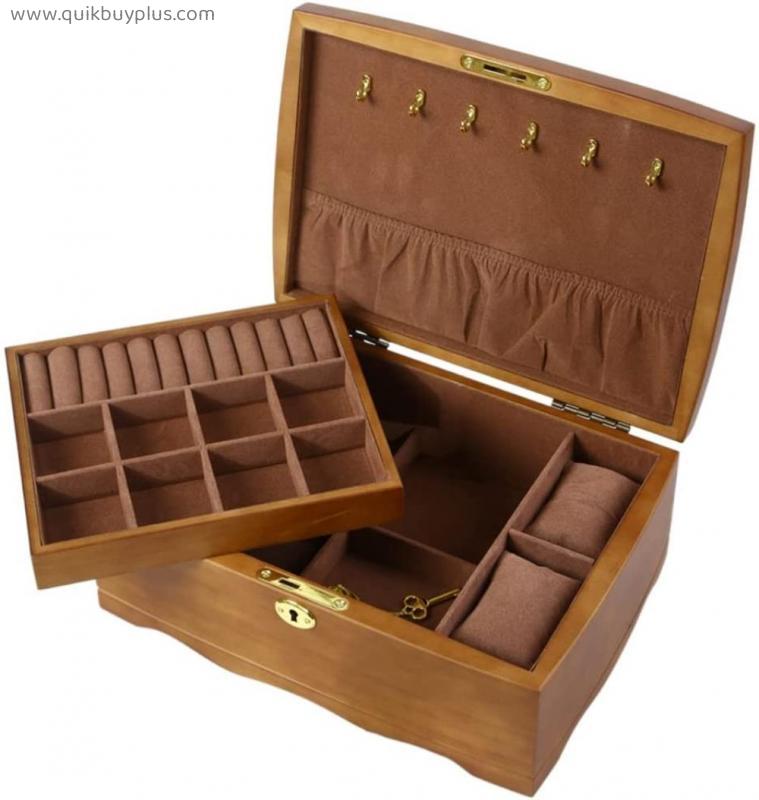 Wooden Jewelry Box For Women, Organizer Box Of Solild Woodwith Lock, Watches, Necklace, Ring, Storage Box Jewelry Travel Case Adult Men's Wooden Women's Gift