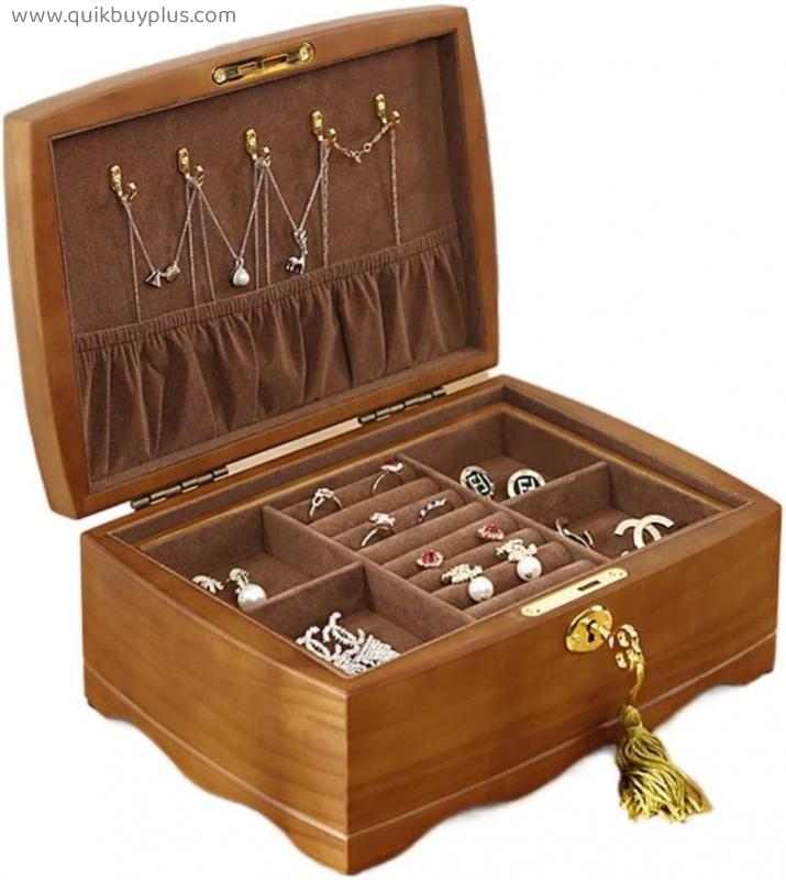 Wooden Jewelry Box For Women, Organizer Box Of Solild Woodwith Lock, Watches, Necklace, Ring, Storage Box Jewelry Travel Case Adult Men's Wooden Women's Gift