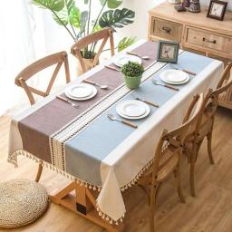 Wrinkle Free Anti-Fading TableCloth Cotton Linen Tablecloths Tassel Rectangle Indoor Outdoor Dining Tablecloths