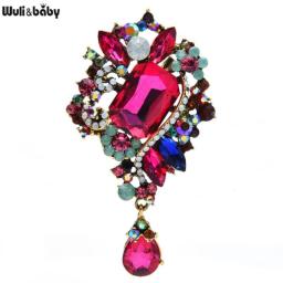 Wuli&baby Big Crystal Glass Flower Brooches For Women Vintage Palace Style Flower Office Party Brooch Pin Gifts