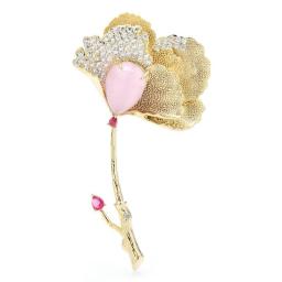 Wuli&baby New Design Ginkgo Leaf Brooches For Women Men Low Gloss Shining Rhinestone Flower Party Office Brooch Pin Gifts