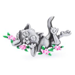 Wuli&baby Vintage Sleep Cat Brooches For Women Unisex Lovely In Flower Pets Animal Casual Party Brooch Pin Gifts